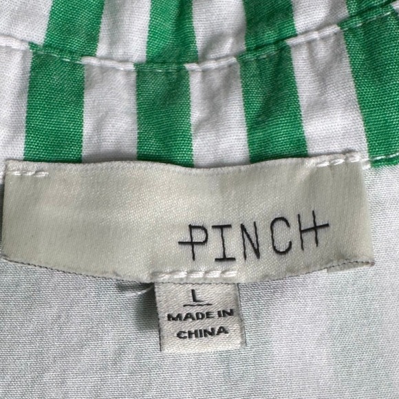 Pinch Womens Green White Striped Short Sleeve Tiered Button Down Shirt Dress L - Picture 6 of 9
